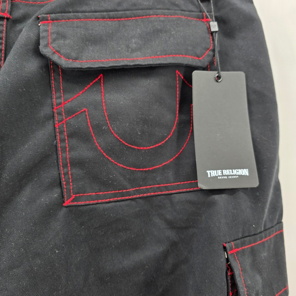 True Religion Cargo Pants Mens Contrast Stitch Jet Black Red 108335 Size 34 NWT - Picture 5 of 13